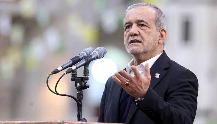 Iranian President Masoud Pezeshkian speaks during a visit to the shrine of the leader of Irans 1979 Islamic Revolution, Ayatollah Ruhollah Khomeini, in southern Tehran, Iran, January 31, 2026. — Reuters