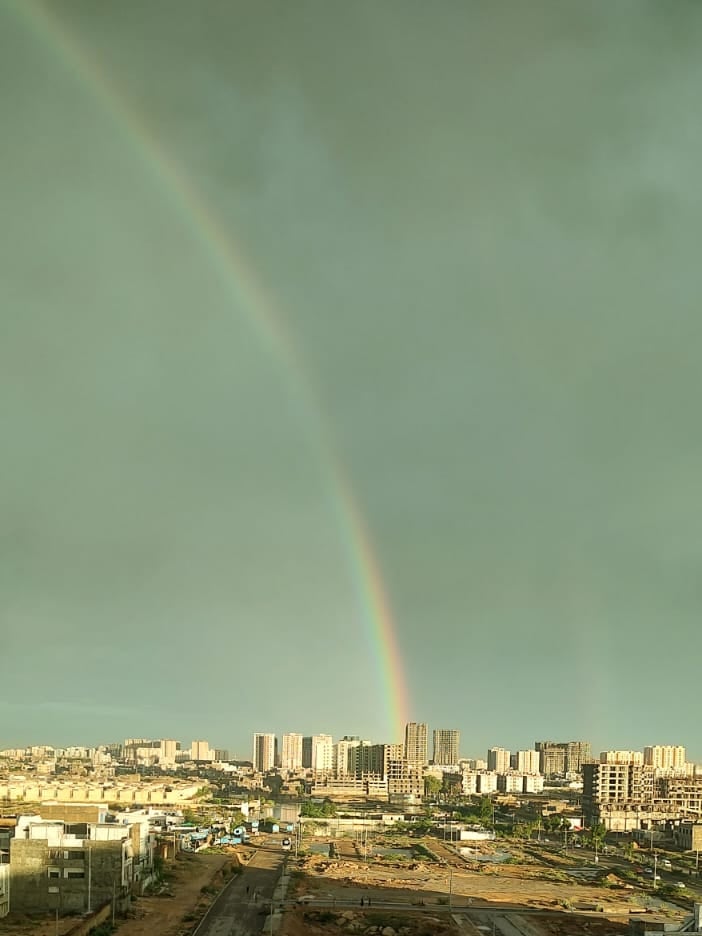 A mesmerising view of a rainbow from Sector 25-b, Gulzar-e-Hijri area after heavy rains in Karachi on April 2, 2026. — Geo.tv