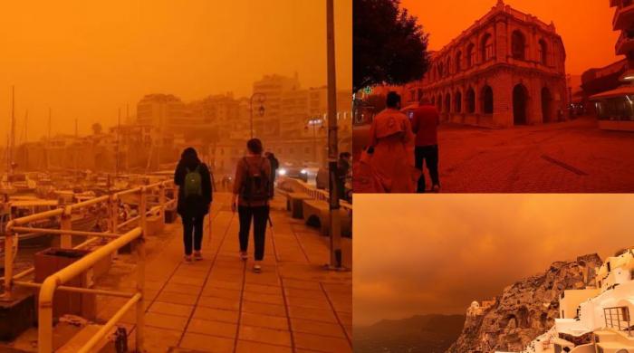 Crete's blue skies turn blood red as Saharan dust storm hits