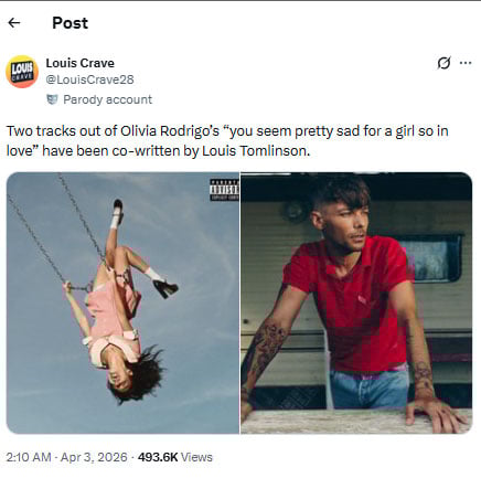 Louis Tomlinson co-writes tracks on Olivia Rodrigos upcoming album?