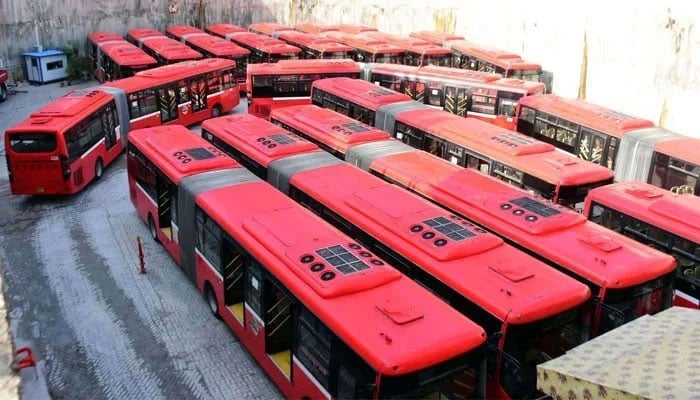A view of metro buses parked at a station in Islamabad on September 3, 2024. — Online
