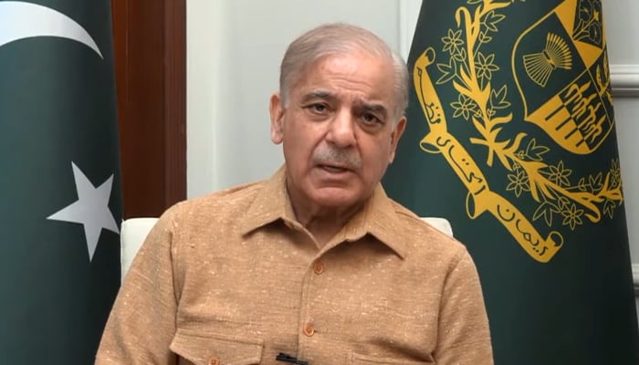 PM Shehbaz Sharif addresses nation on April 3, 2026. — Screengrab via Geo News
