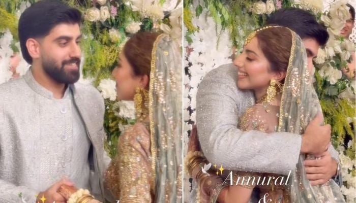 A collage of screengrabs showing Annural Khalid and her husband, taken from a video shared by Rimha Ahmed on her Instagram stories.