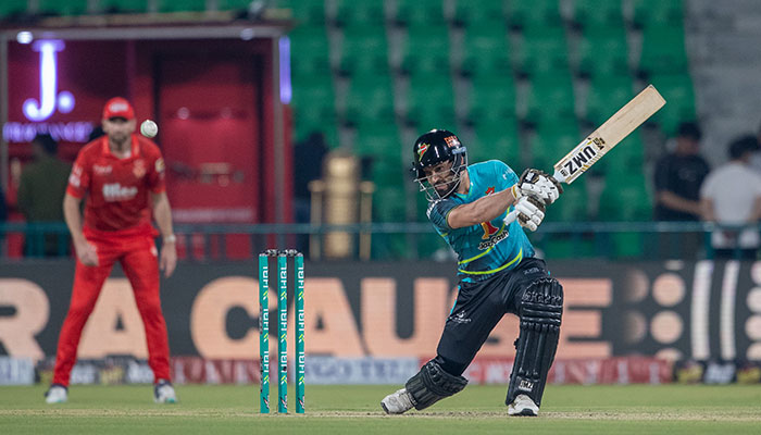 RawalPindizs Kamran Ghulam plays a shot during the PSL match against Islamabad United at Gaddafi Stadium, Lahore, on April 4, 2026. — PSL