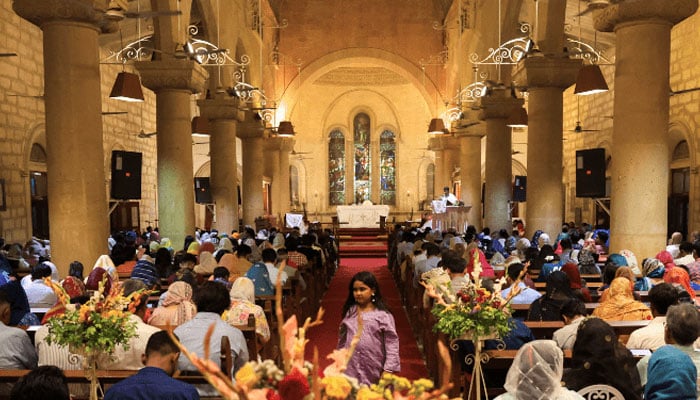 Members of Christian community attend the Easter Sunday service at the Holy Trinity Cathedral Church of Pakistan, in Karachi on April 20, 2025. — Reuters