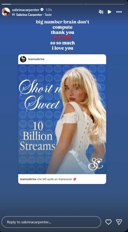 Sabrina Carpenter celebrates Short n’ Sweet historic milestone