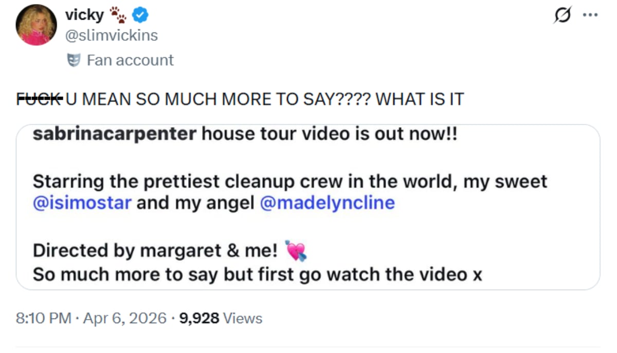 Sabrina Carpenter sends fans wild with Easter Egg after House Tour video