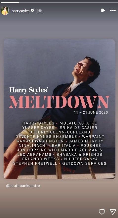 Harry Styles unveils tastefully curated lineup for 2026 Meltdown Festival