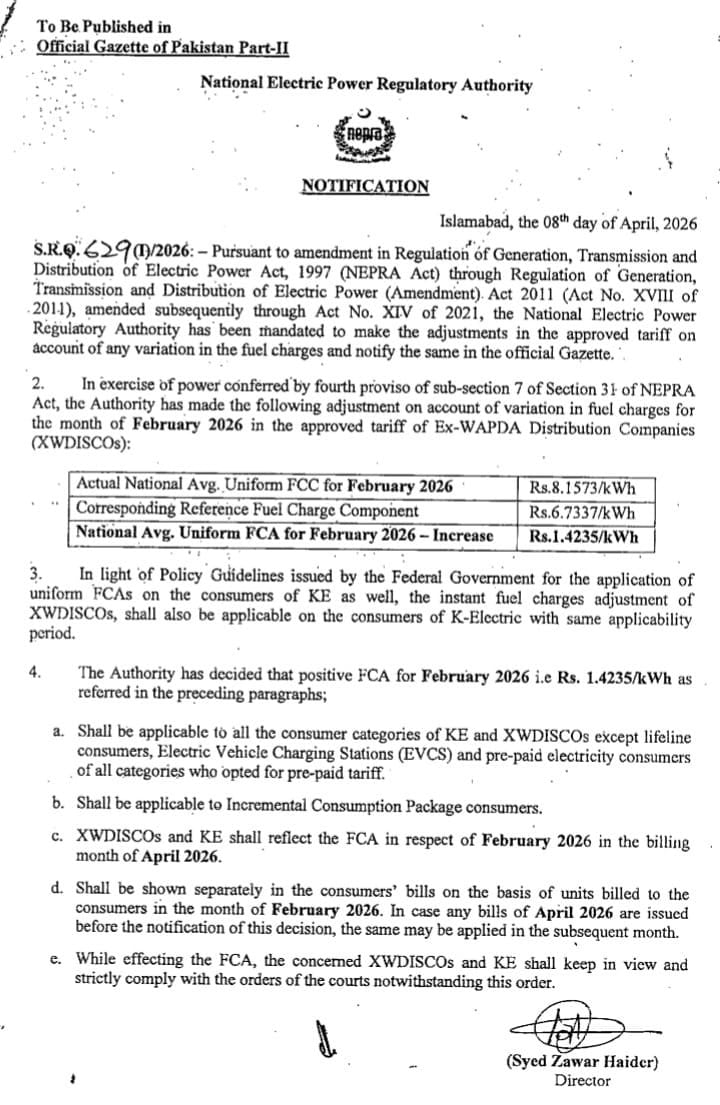 Nepra hikes power tariff by Rs1.42 per unit for all consumers including K-Electric