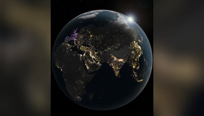 A nighttime view of Earth, derived from satellite images taken daily over the past decade, capturing human activity on the planet through the emissions of artificial light, is seen in this image released on April 8, 2026. — Reuters