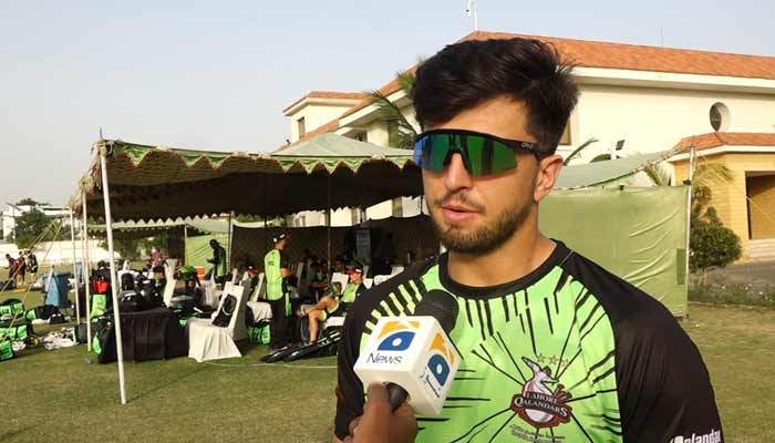 Lahore Qalandars opening batter Mohammad Naeem speaks during practice session. — Reporter