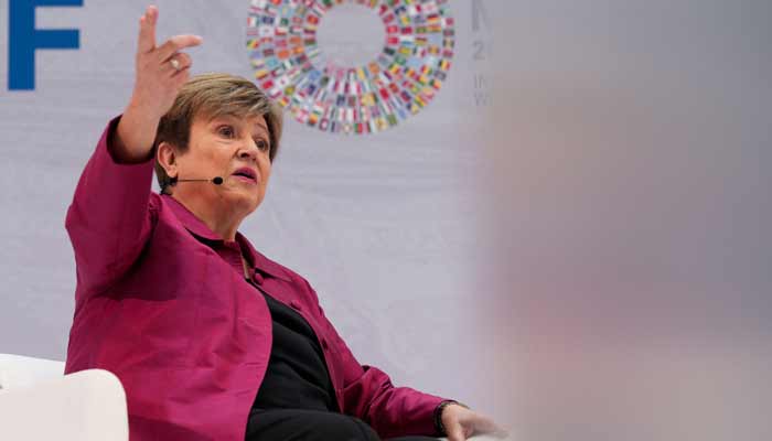 IMF Managing Director Kristalina Georgieva delivers a speech ahead of the IMF/World Banks spring meetings in Washington, DC, US, April 9, 2026. — Reuters