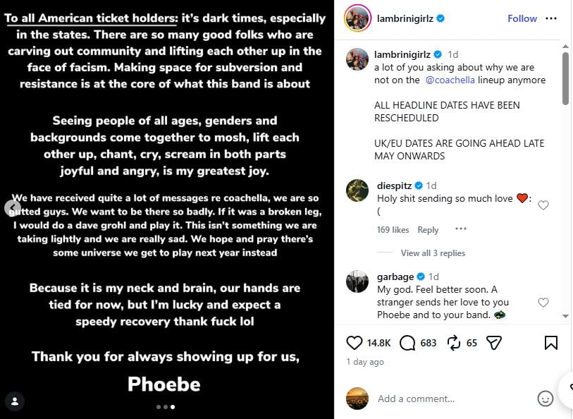 Coachella 2026: Lambrini Girls drop out, singer Phoebe Lunny suffers injury