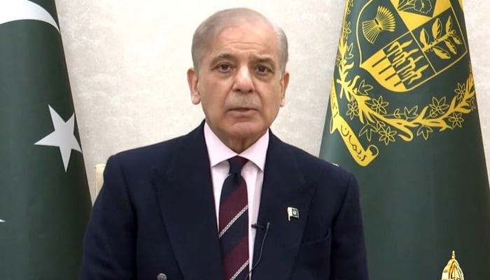 Prime Minister Shehbaz Sharif addresses the nation, April 10, 2026. — Screengrab via YouTube/Geo News