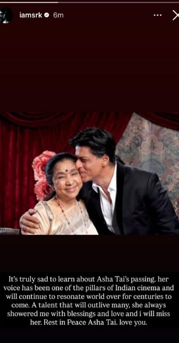Shah Rukh Khan reacts to Asha Bhosle death: Truly sad