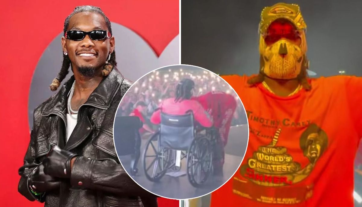 Offset returns to stage on a wheelchair one week after shooting