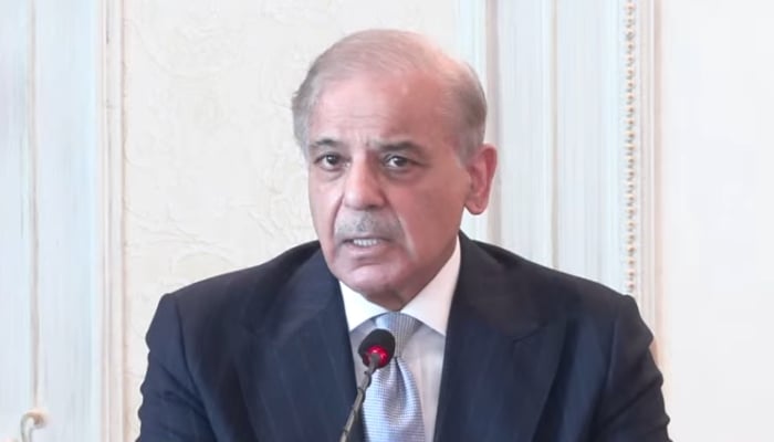 Prime Minister Shehbaz Sharif addresses a cabinet meeting in Islamabad, April 13, 2026. — Screengrab via YouTube/Geo News