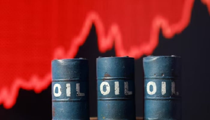 3D printed oil barrels and rising stock graph are seen in this illustration taken March 23, 2026.— Reuters