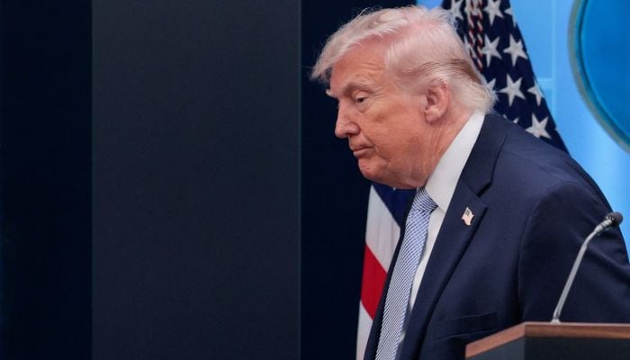 US President Donald Trump leaves following a press conference in the James S Brady Press Briefing Room at the White House in Washington, DC, US, April 6, 2026. — Reuters