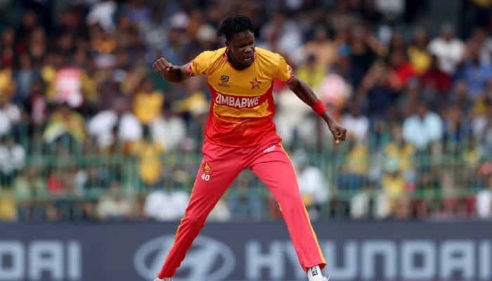 Zimbabwes Blessing Muzarabani celebrates after taking a wicket against Sri Lanka in a T20 World Cup 2026 match at R Premadasa Stadium in Colmobo, Sri Lanka on February 19, 2026. — ICC