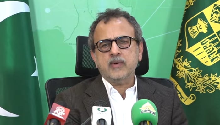 Federal Minister for Energy (Power Division) Awais Leghari addresses a news conference in Islamabad, April 16, 2026. — Screengrab via YouTube/Geo News