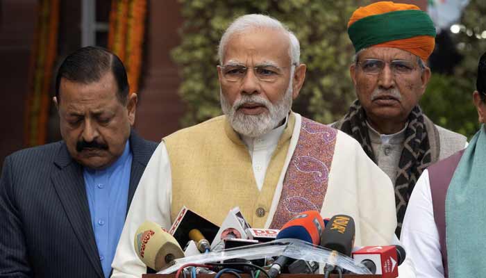 Indias Prime Minister Narendra Modi speaks with the media inside the parliament premises upon his arrival on the first day of the budget session in New Delhi, India. — Reuters/File