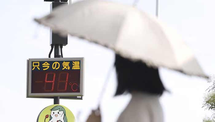 A digital thermometer display shows a temperature of 41 degree Celsius in front of JR Isesaki station in Isesaki, Gunma Prefecture, Japan August 5, 2025. — Reuters/File