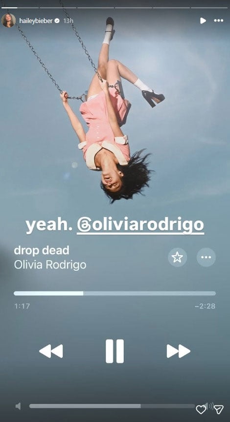 Hailey Bieber gives sweet shoutout to Olivia Rodrigo new single ‘Drop Dead