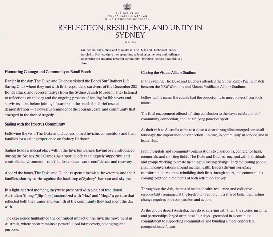 Prince Harry, Meghan Markle release statement after abrupt Australia exit