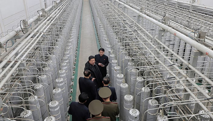 North Korean leader Kim Jong Un visits the countrys nuclear material production base and nuclear weapons institute, at an undisclosed location in North Korea, on January 29, 2025. — Reuters