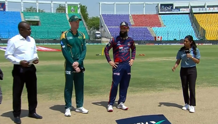 Karachi Kings captain Moeen Ali and his Multan Sultans counterpart Ashton Tunner present for toss in PSL match National Bank Stadium in Karachi on April 19, 2026. — Screengrab
