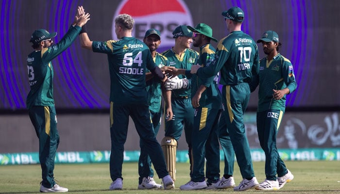 Multan Sultans players celebrate a wicket during their Pakistan Super League (PSL) 11 match against Karachi Kings at the National Bank Stadium in Karachi on April 19, 2026. — PSL