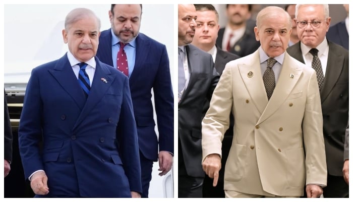 A collage shows Prime Minister Shehbaz Sharif during his tri-nation visit to Saudi Arabia, Qatar and Turkiye. — PID/X@GovtofPakistan/File
