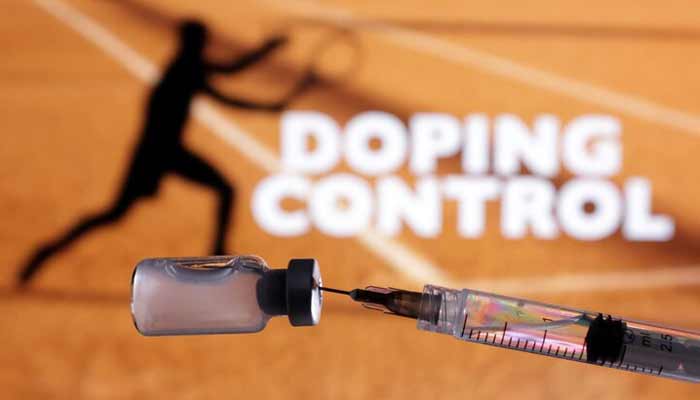 Silhouette of tennis player, vial and syringe and words Doping Control are seen in this illustration taken May 6, 2025.— Reuters/File