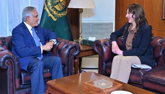 US Chargé d’Affaires Natalie A Baker calls on Deputy Prime Minister/Foreign Minister Senator Ishaq Dar in Islamabad on April 21, 2026. — X/ForeignOfficePk
