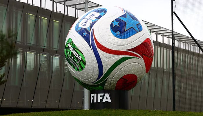 General view of a built replica of Trionda, the official match ball for FIFA World Cup 2026. —Reuters