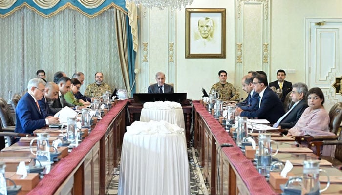 Prime Minister Shehbaz chairs a meeting on promotion of electric vehicles in the country on April 22, 2026. — PID