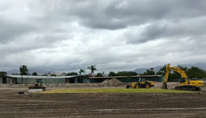 Machinery seen at the site of under construction cricket stadium in LA. — ICC