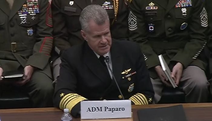 Commander of US Indo-Pacific Command Admiral Samuel Paparo testifies during a House Armed Services Committee hearing, on April 22, 2026. — YouTube/@HouseArmedServices