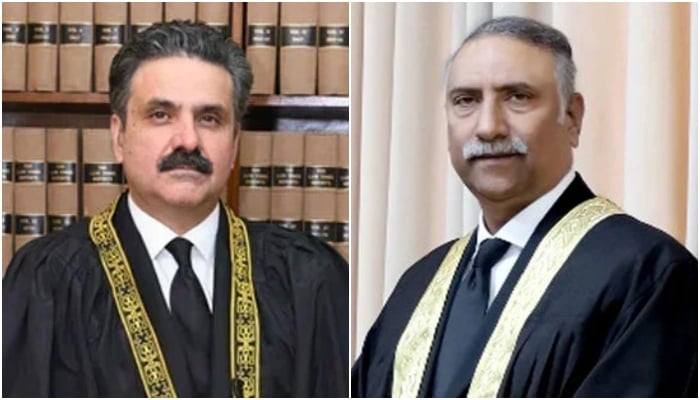 Chief Justice of Pakistan (CJP) Yahya Afridi (left) and Islamabad High Court (IHC) Chief Justice Sarfraz Dogar. — SC website/IHC website/File