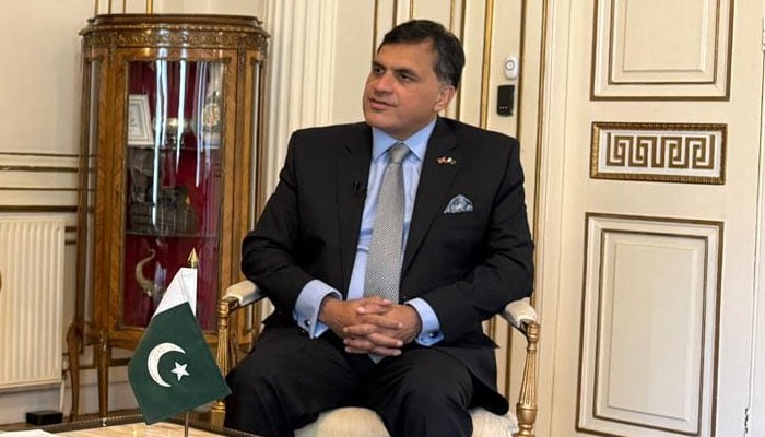 Pakistan’s High Commissioner to the United Kingdom Dr Mohammad Faisal gestures during an interview. —Reporter