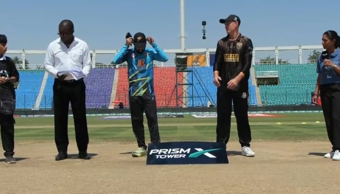 RawalPindiz skipper Muhammad Rizwan and his Hyderabad Kingsmen counterpart Marnus Labuschagne present for toss of PSL 11 match at National Bank Stadium in Karachi on April 26, 2026. — Screengrab