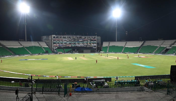 This photograph shows an empty Gaddafi Stadium during the Pakistan Super League (PSL) Twenty20 match between Lahore Qalandars and Hyderabad Kingsmen, in Lahore on March 26, 2026. — AFP