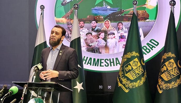 Federal Minister for Information and Broadcasting Attaullah Tarar adddresses press conference on April 26, 2026. — PID