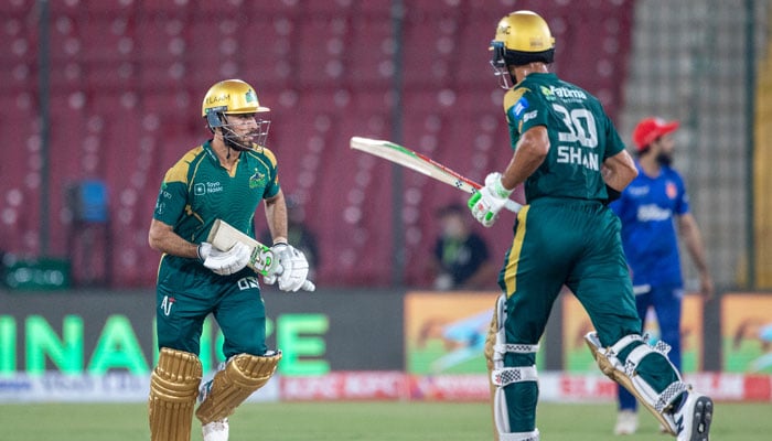 Multan Sultans Arafat Minhas (left) and Shan Masood run between the wickets during their PSL 11 match against Islamabad United at the National Bank Stadium in Karachi on April 26, 2026. — PSL