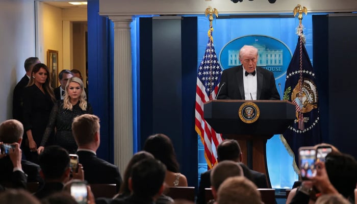 US President Donald Trump takes questions from media at a press briefing at the White House, following a shooting incident during the annual White House Correspondents’ Association dinner, in Washington, DC US, April 25, 2026. — Reuters