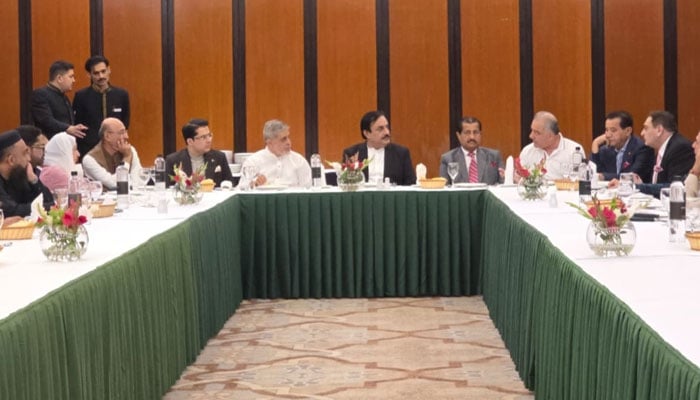 Acting Chairman of the Senate Syedal Khan Nasar attends a reception hosted by prominent businessman Ahmed Chinoy in Karachi. — Senate Secretariat
