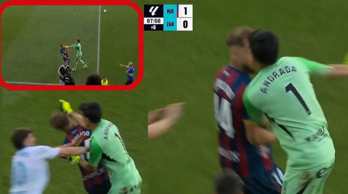 LaLiga 2 star sparks brawl by punching rival as riot police rush pitch