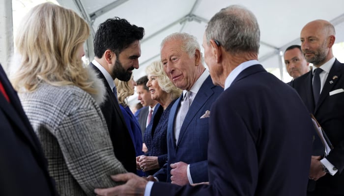 Britains King Charles, standing next to Queen Camilla, interacts with New York City Mayor Zohran Mamdani during a visit to the 9/11 Memorial, in New York City, US, April 29, 2026. — Reuters