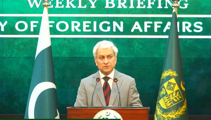 FO spokesperson Tahir Andrabi addresses a weekly press briefing on April 30, 2026. —X/@ForeignOfficePk